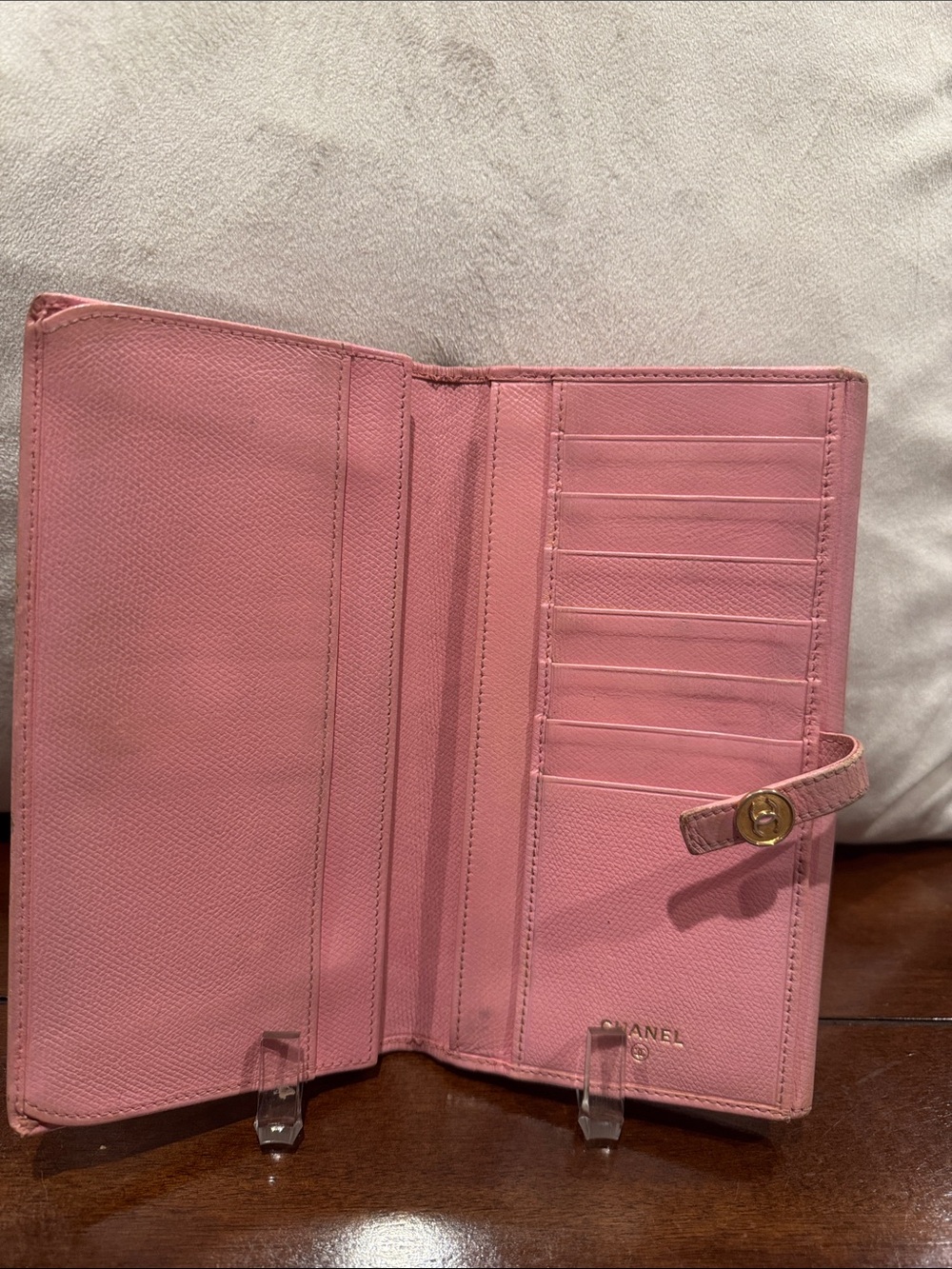 CHANEL Pink Leather Snap Wallet with Gold-Tone CC Accent - Picture 3 of 10